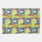 BOSTON TERRIER HALLOWEEN CLOWN, HOND KEUKEN HANDDO THEEDOEK (Horizontaal)