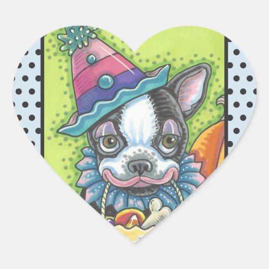 BOSTON TERRIER HALLOWEEN CLOWN STICKER SHEET Heart (Voorkant)