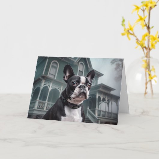 Boston Terrier Halloween eng Kaart (Gele Bloem)
