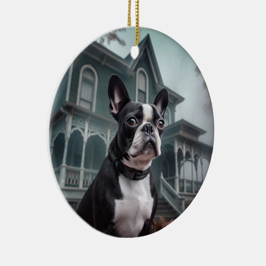 Boston Terrier Halloween eng Keramisch Ornament (Rechts)
