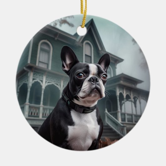 Boston Terrier Halloween eng Keramisch Ornament (Voorkant)