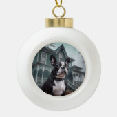 Boston Terrier Halloween eng Keramische Bal Ornament (Voorkant)
