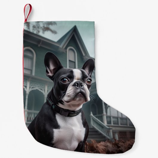 Boston Terrier Halloween eng Kleine Kerstsok (Voorkant)