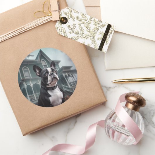 Boston Terrier Halloween eng Ronde Sticker (Geschenken)