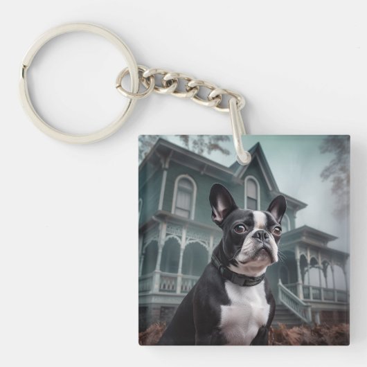 Boston Terrier Halloween eng Sleutelhanger (Voorkant)