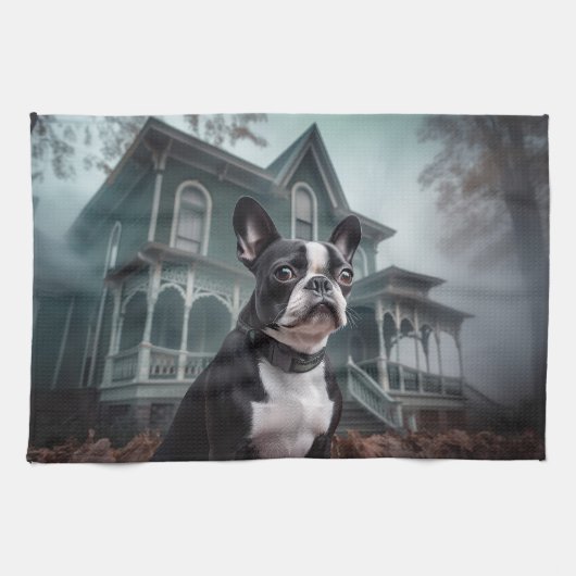 Boston Terrier Halloween eng Theedoek (Horizontaal)