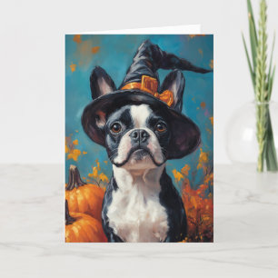 Boston Terrier Halloween Feestdagen Kaart