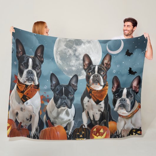 Boston Terrier Halloween Griezelen Fleece Deken (In situ)