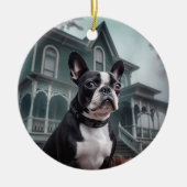 Boston Terrier Halloween Griezelen Keramisch Ornament (Voorkant)