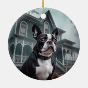 Boston Terrier Halloween Griezelen Keramisch Ornament
