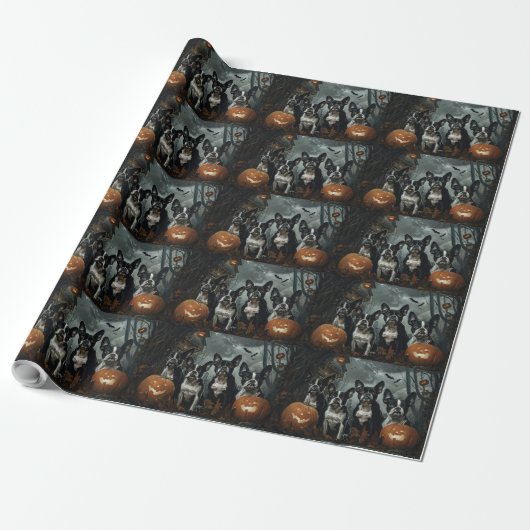 Boston Terrier Halloween Nacht Doggy Delight Cadeaupapier (Uitgerold)