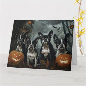 Boston Terrier Halloween Nacht Doggy Delight Kaart (Gele Bloem)