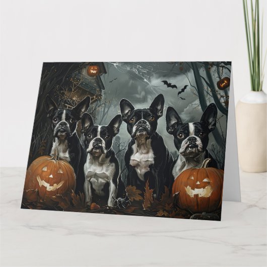 Boston Terrier Halloween Nacht Doggy Delight Kaart (Voorkant)