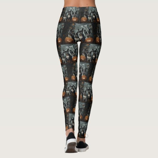 Boston Terrier Halloween Nacht Doggy Delight Leggings (Achterkant)