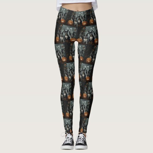 Boston Terrier Halloween Nacht Doggy Delight Leggings (Voorkant)