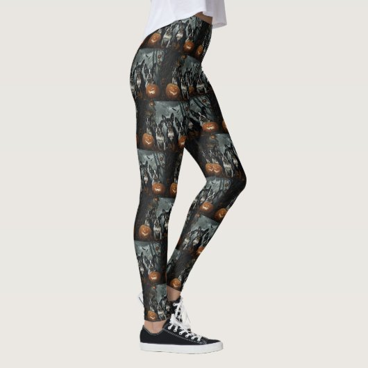 Boston Terrier Halloween Nacht Doggy Delight Leggings (Rechts)