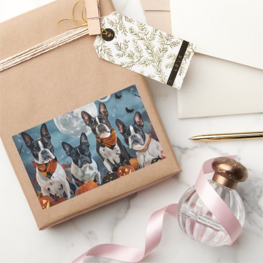 Boston Terrier Halloween Spoken Rechthoekige Sticker (Geschenken)