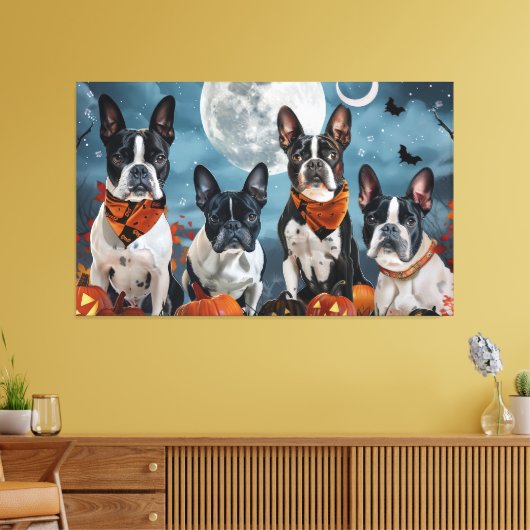 Boston Terrier Halloween Spokenverwekkend Canvas Afdruk (Insitu (Woonkamer))