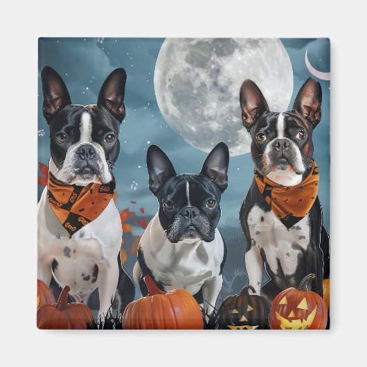 Boston Terrier Halloween Spokenverwekkend Magneet (Voorkant)