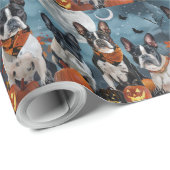 Boston Terriër Halloween Spooky Cadeaupapier (Rol Hoek)