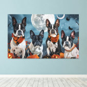 Boston Terriër Halloween Spooky Canvas Afdruk (Insitu (Houten vloer))