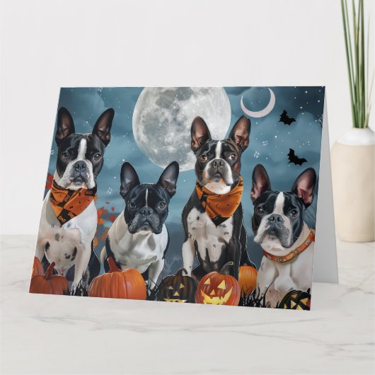 Boston Terriër Halloween Spooky Kaart (Voorkant)