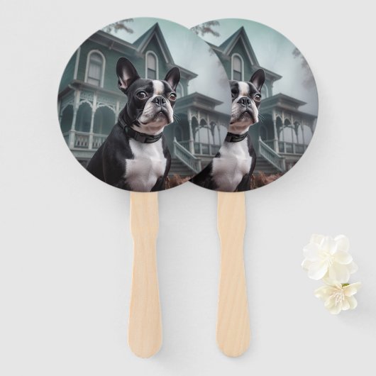 Boston Terrier Halloween Verschrikkelijk Handwaaier (Voorkant en achterkant)