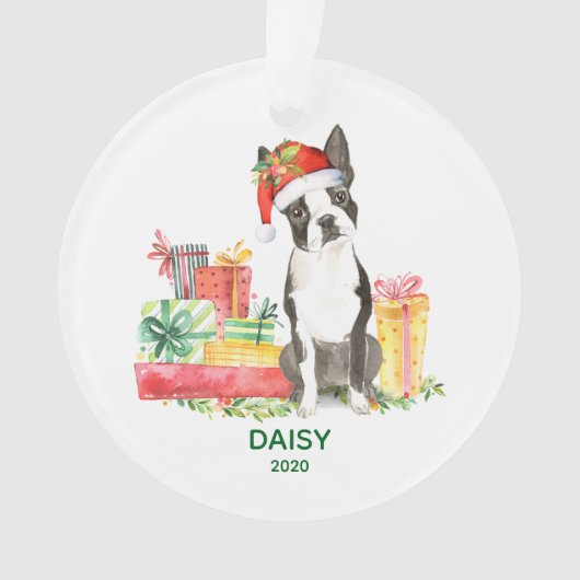 Boston Terrier-hanger met hondennaam Ornament (voorkant)