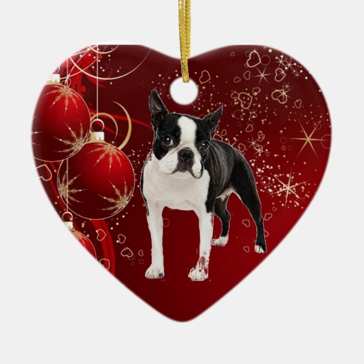 Boston Terrier Hanging Kerstornament Keramisch Ornament (Voorkant)