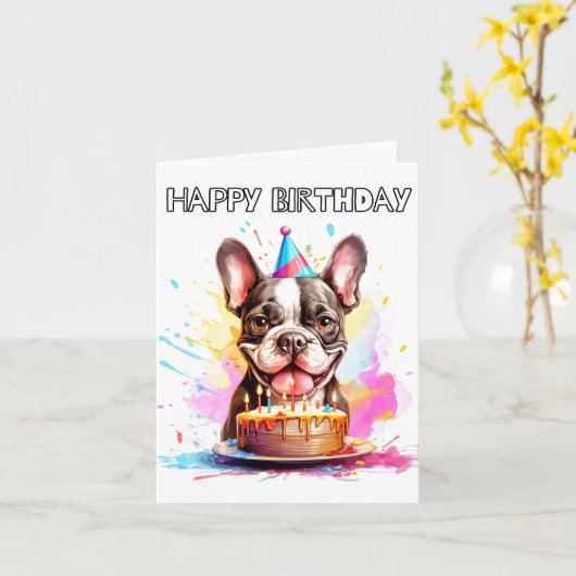 Boston Terrier Happy Birthday Kaart (Gele Bloem)