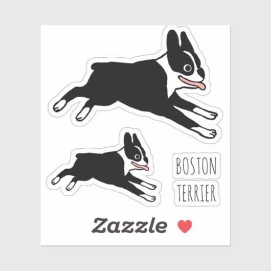 Boston Terrier Happy Dog Cartoon Stickers (Vel)