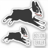 Boston Terrier Happy Dog Cartoon Stickers (Voorkant)
