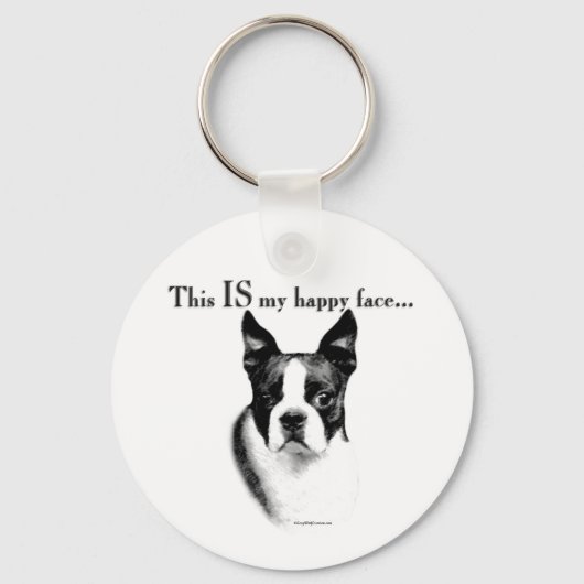 Boston Terrier Happy Face Sleutelhanger (Voorkant)