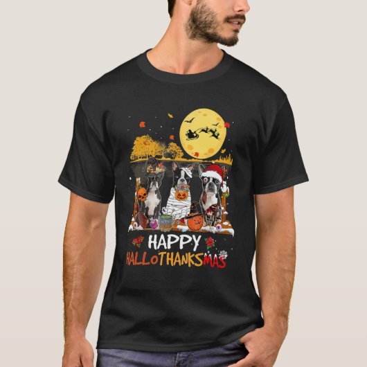 Boston Terrier Happy Hanksmas Halloween dan T-shirt (Voorkant)