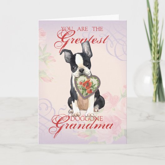 Boston Terrier Heart Grandma Kaart (Voorkant)