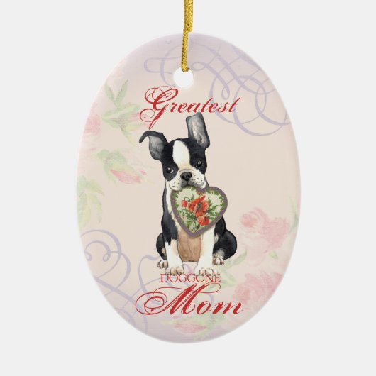 Boston Terrier Heart Mam Ceramic Ornament (Voorkant)