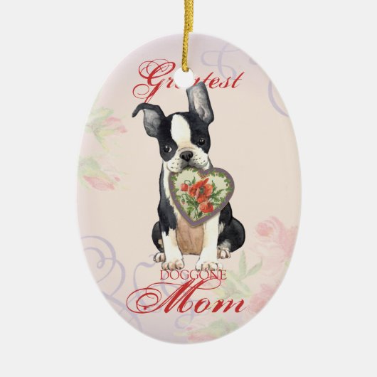 Boston Terrier Heart mama Keramisch Ornament (Voorkant)