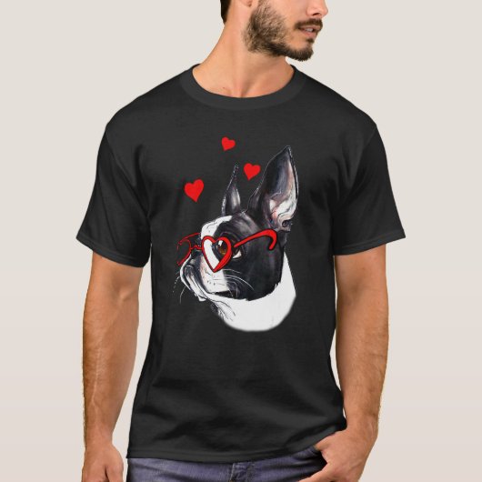 Boston Terrier Heart Sunbril Valentijnsdag Co T-shirt (Voorkant)