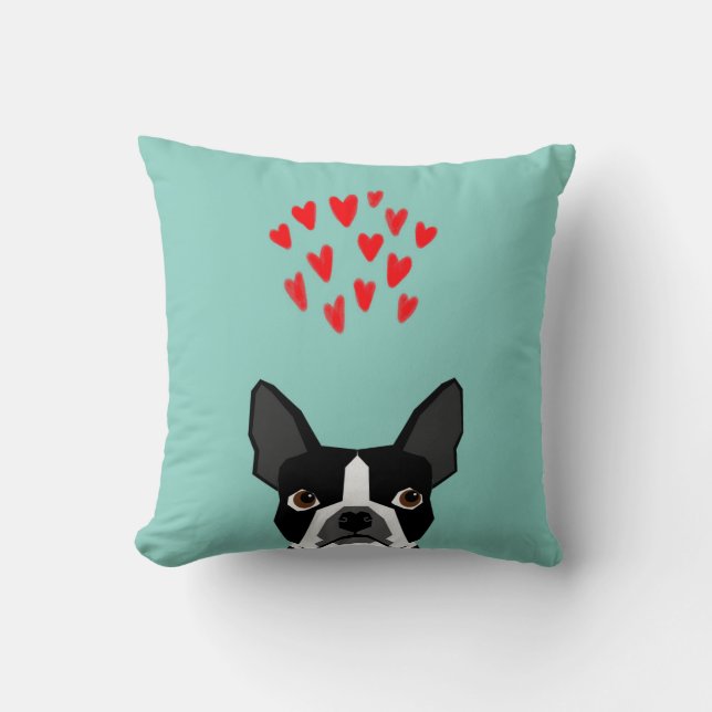 Boston Terrier - Hearts, Cute Funny Dog Cute Valen Kussen (Voorkant)