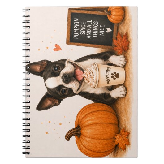 Boston Terrier Herfst Café Notitieboek (Voorkant)