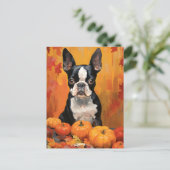 Boston Terrier Herfst Thanksgiving  Briefkaart (Staand voorkant)