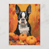 Boston Terrier Herfst Thanksgiving  Briefkaart (Voorkant)