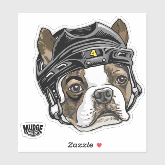 Boston Terrier Hockey Helm 4 Sticker (Vel)