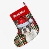 Boston Terrier Holiday Plaid en Honden Naam Grote Kerstsok (Achterkant (Hangend))