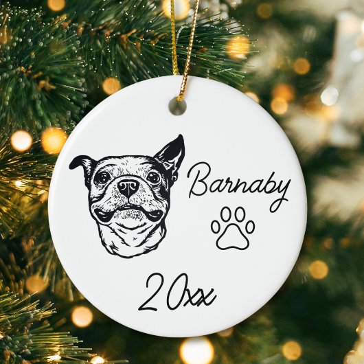 Boston Terrier Hond Aangepaste Naam & Jaar Lijn Ku Keramisch Ornament