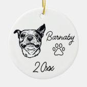 Boston Terrier Hond Aangepaste Naam & Jaar Lijntek Keramisch Ornament (Voorkant)