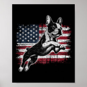 Boston Terrier Hond Amerikaanse Vlag 4 juli Patrio Poster