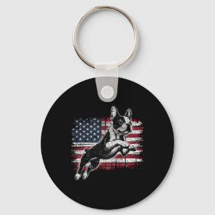 Boston Terrier Hond Amerikaanse Vlag 4 juli Patrio Sleutelhanger