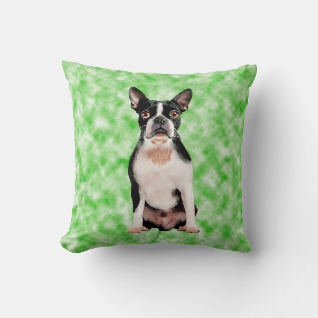 Boston Terrier Hond Art Portret Kussen (Voorkant)