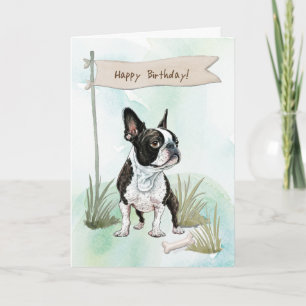 Boston Terrier hond buiten onder verjaardagsbord Kaart